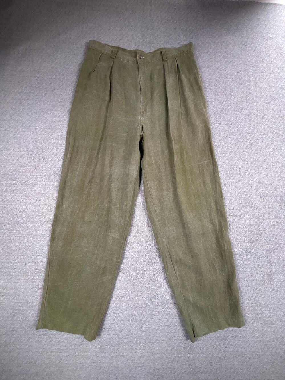 Ruff Hewn Sz 33" High Waist Pants Women's Pleated Linen Blend Minimalist Green